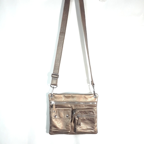 Fossil Handbags - Fossil champagne gold crossbody bag with pockets